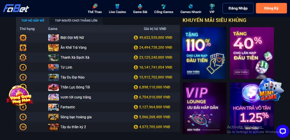 Thưởng chào mừng cho slot game 6bet win